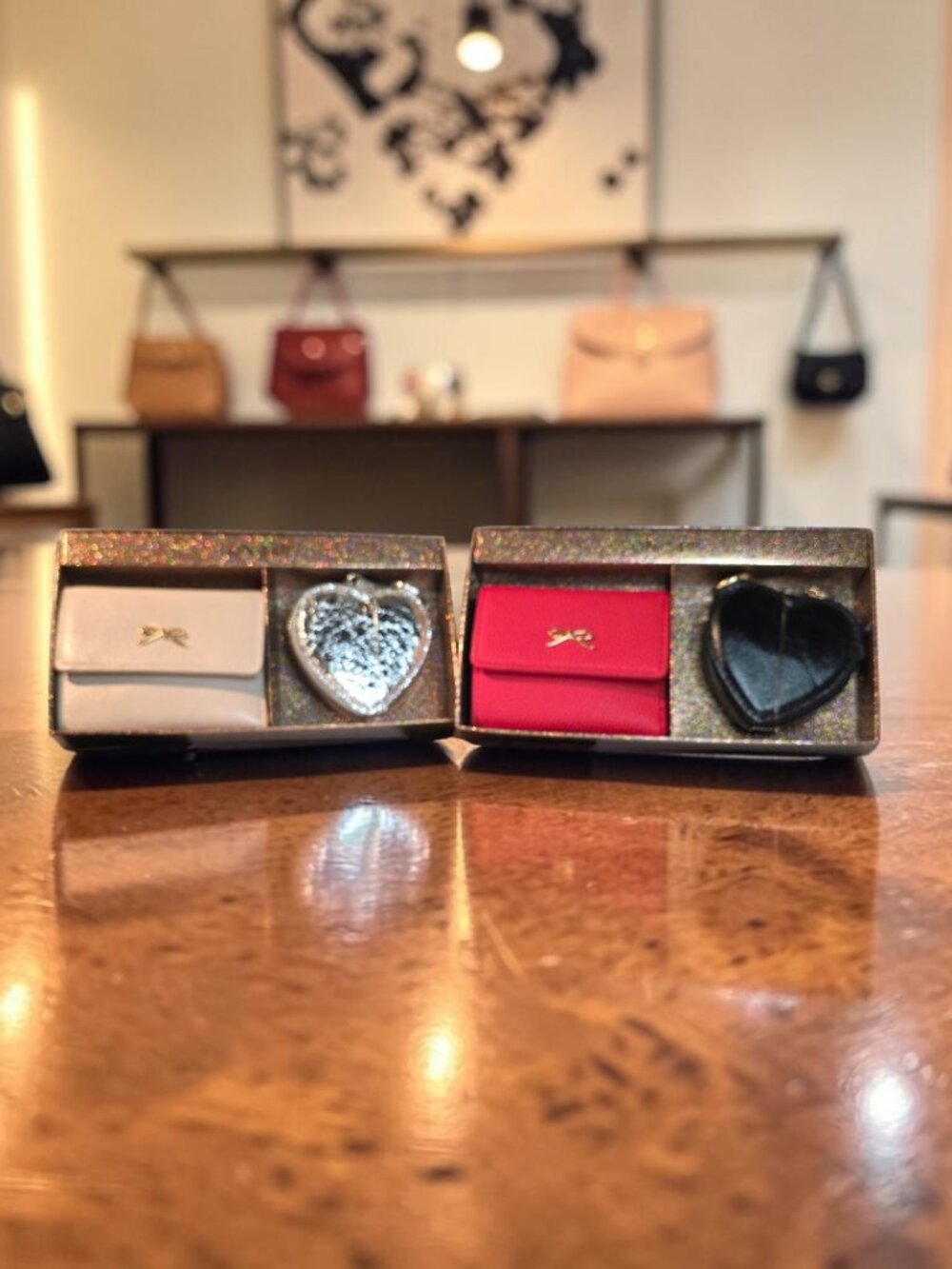 SALE! Tri-Fold Wallet & Metallic Heart Zipper Pouch Keychain Set by ON 34TH NWT